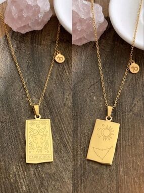 Gold Capricorn Zodiac Pendant Necklace - Reversible Astrology Charm